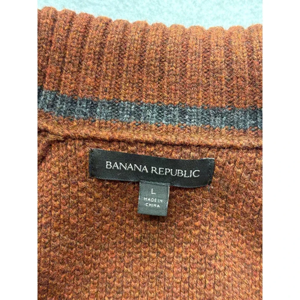 Banana Republic Mens Merino Wool Honeycomb Mock Neck Sweater Orange Large 171383